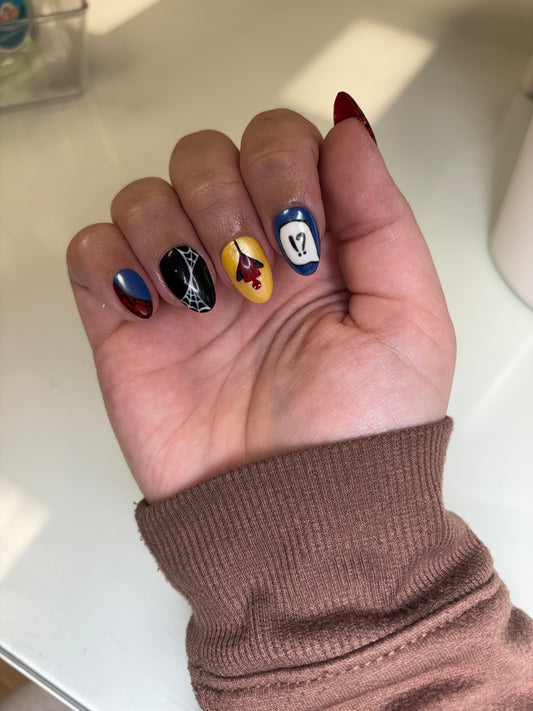 Spider-Man Inspired Red & Black Web Press-On Nails