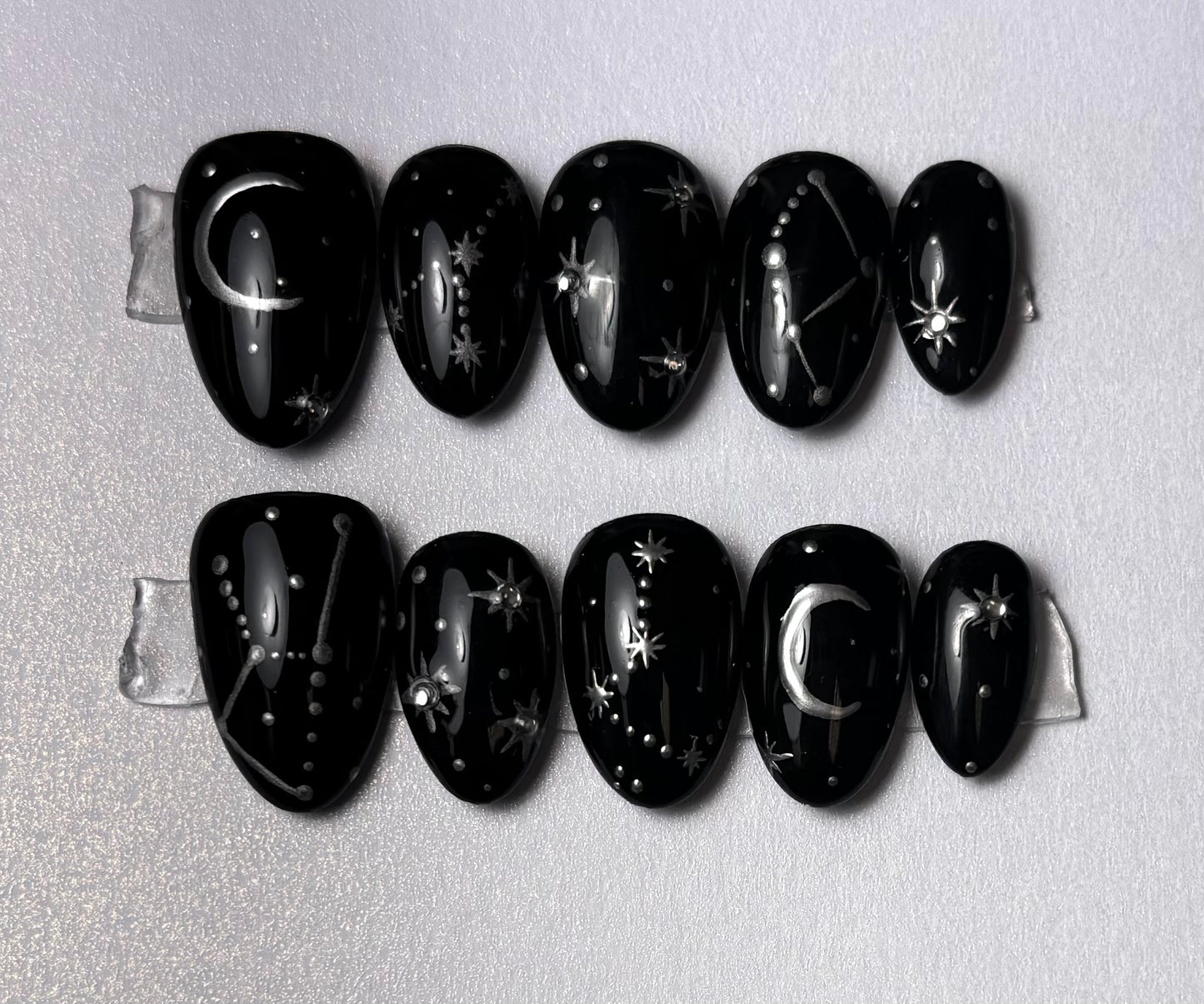 Black Celestial Star & Moon Press-On Nails – Cosmic Night Sky Design