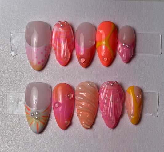 Coral Sunset 3D Aura Press-On Nails