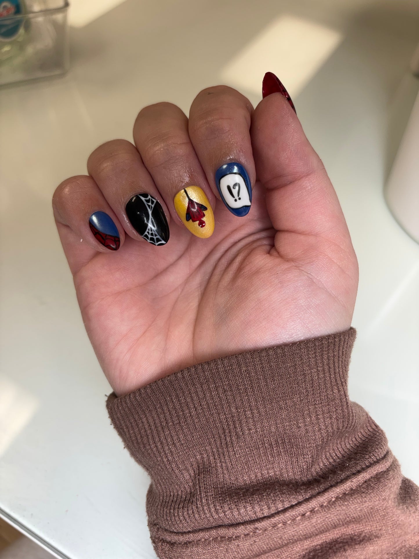 Spider-Man Inspired Red & Black Web Press-On Nails