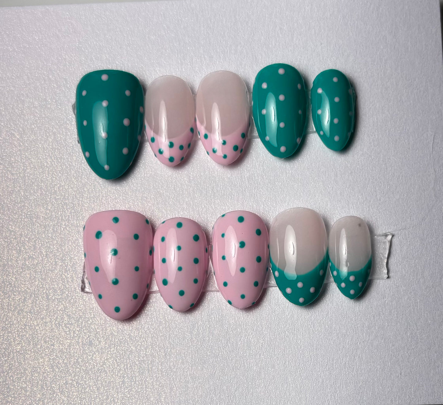 Green & Pink Polka Dot Press-On Nails